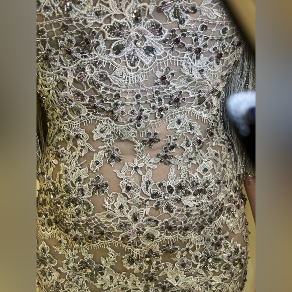 Stephen Yearick Fringe Tassel Diamond Beaded Evening Gown has lavender beading. - Picture 7 of 11